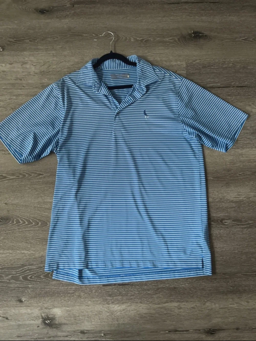 Light Blue Striped Men's Polo with Embroidered Logo